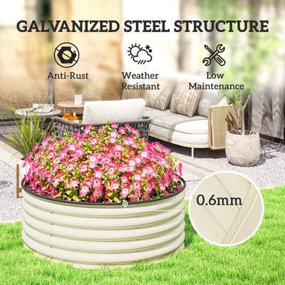 Outsunny Galvanised Raised Garden Bed with Safety Edging, Outdoor Raised Planter Box with Gloves, 120 x 120 x 43cm, Cream White 