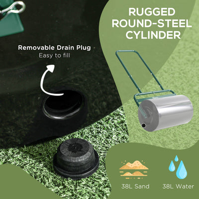 Outsunny 38L Fillable Cylinder Steel Lawn Roller - Dark Green 