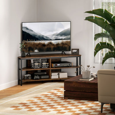HOMCOM Industrial-Style Corner TV Unit - Black/Brown 