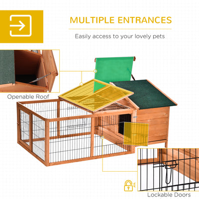 PawHut Wooden Rabbit Hutch Outdoor, Guinea Pig Hutch, Detachable Pet House Animal Cage with Openable Run & Roof Lockable Door Slide-out Tray 146 x 95 x 69cm 