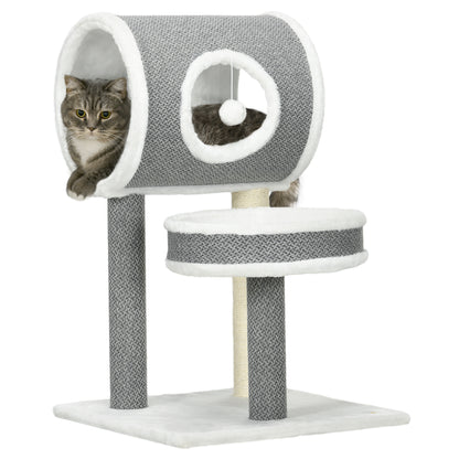 PawHut Cat Tree for Indoor Cats, with Scratching Post, Bed, Tunnel, Toy Ball, 48 x 48 x 73cm - White 