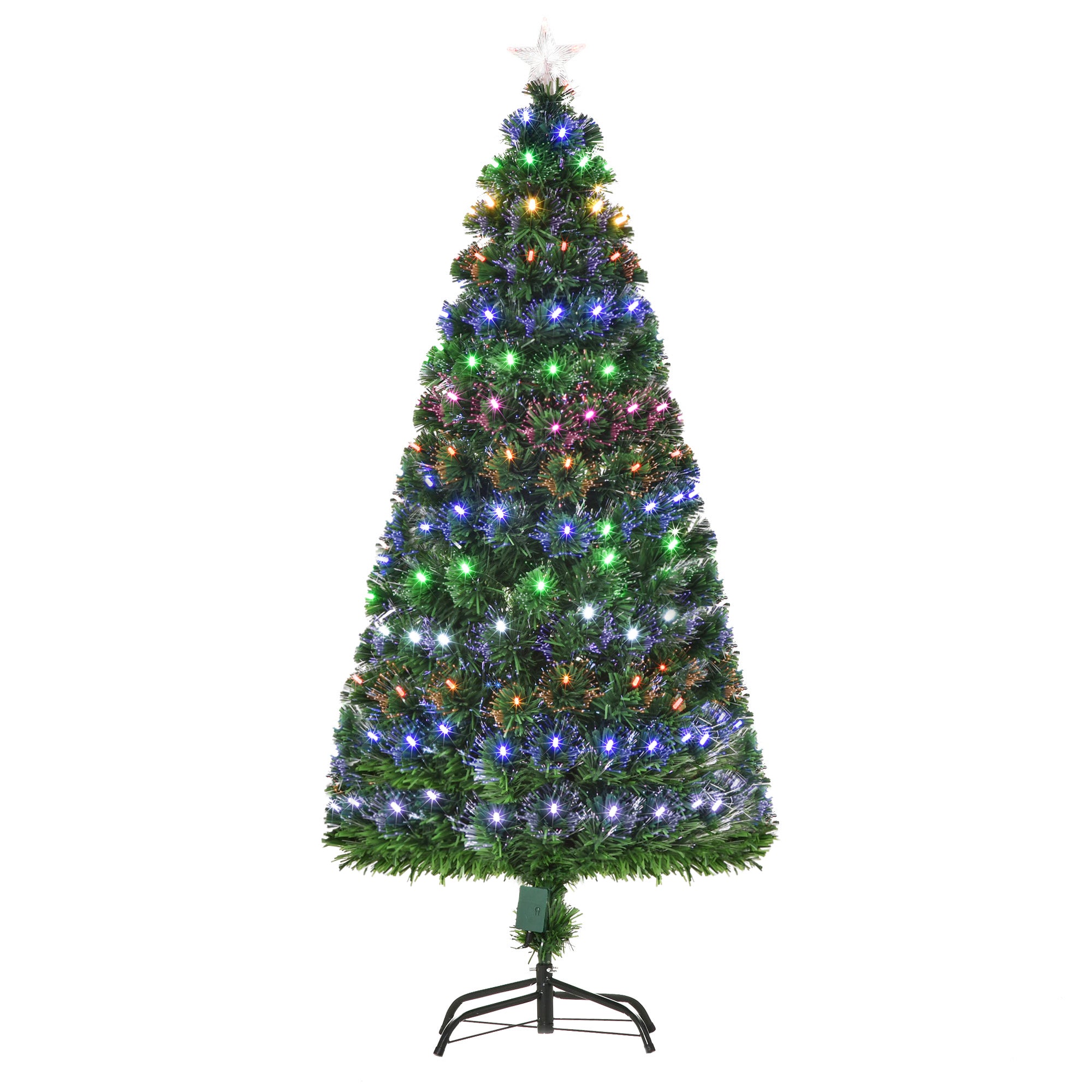 HOMCOM 5FT Pre-Lit Artificial Christmas Tree w/ Lights Star Topper Metal Base Home Seasonal Decoration 