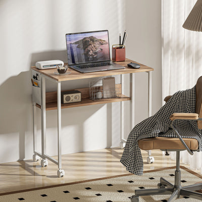 HOMCOM 80 cm Drop Leaf Writing Work Desk - Natural Wood Finish 