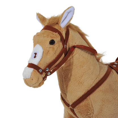 HOMCOM Kids Ride On Standing Horse Cuddly Toy Children Plush Soft Pony Gift w/ Neigh Sound or 3 Years and Up Beige 