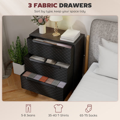 HOMCOM Chest of Drawers, Dresser with 3 Fabric Drawers and Aluminium Handles - Black 