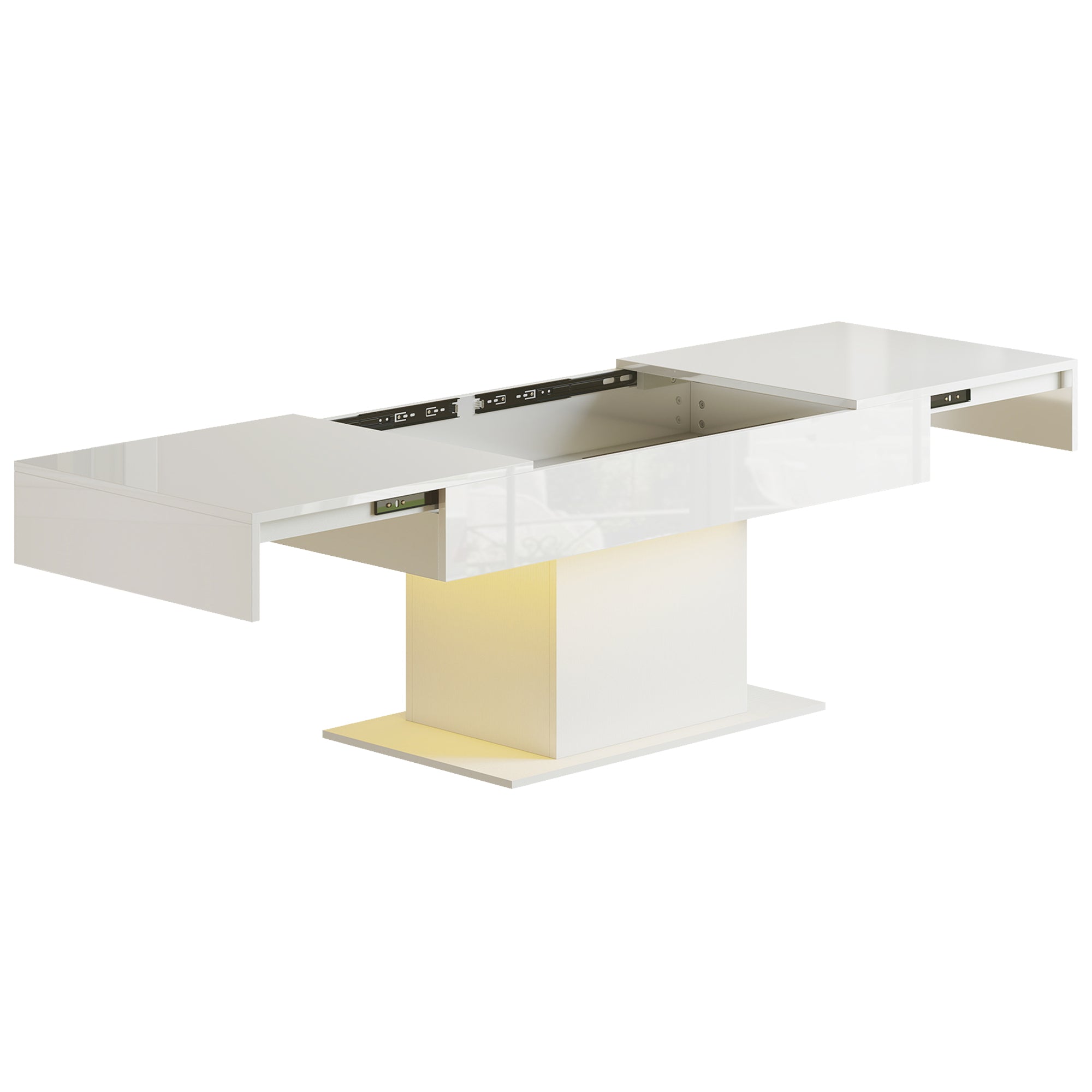 HOMCOM Extendable Coffee Table with LED Lights and Storage - High Gloss White 