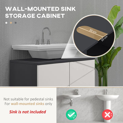kleankin Under Sink Bathroom Cabinet, Bathroom Vanity Unit, Basin Storage Cupboard with Double Doors and Shelf, 10W x 20Dcm "U" Cut-Out, Light Grey 