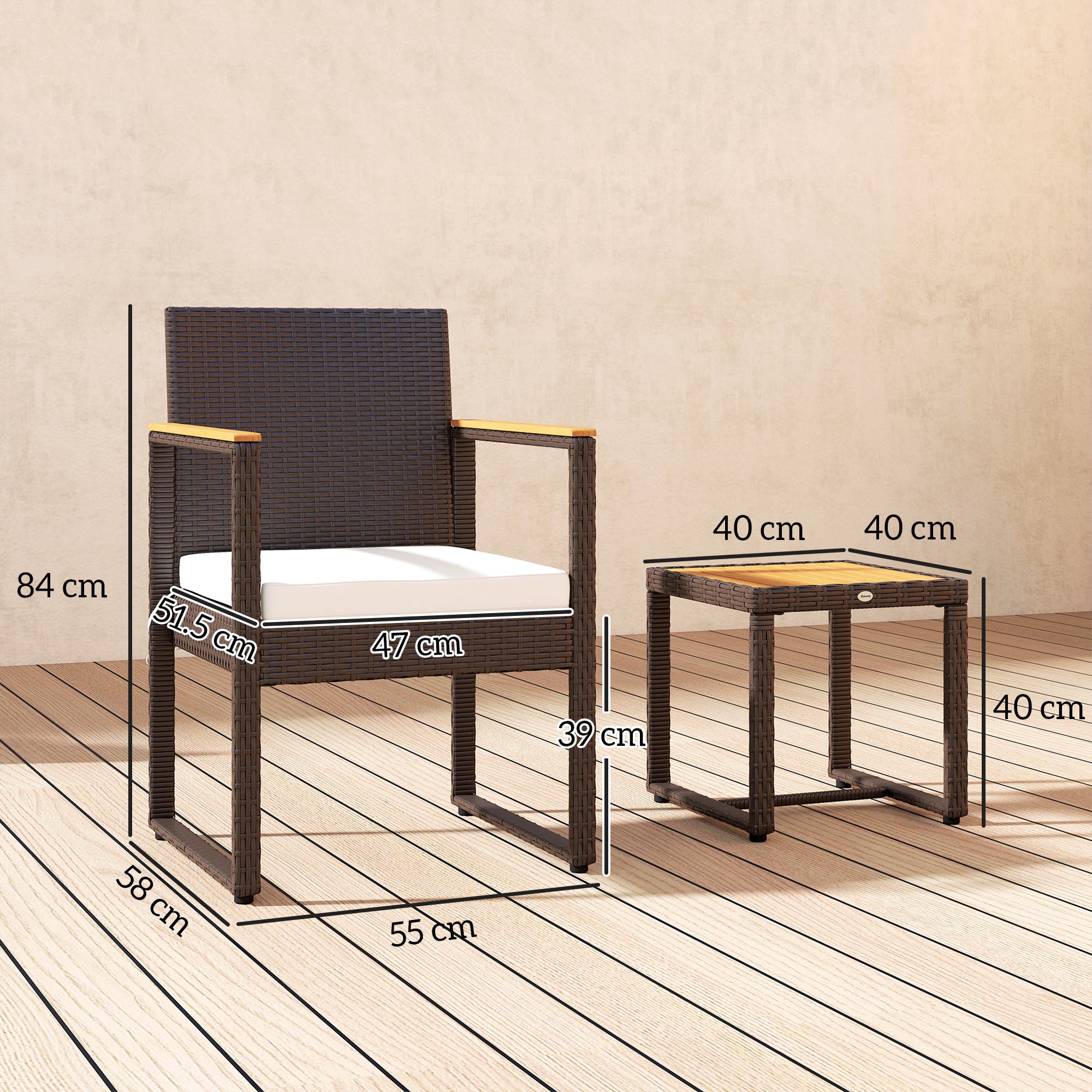 Outsunny Three-Piece Rattan Chair Set - White