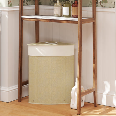 HOMCOM Bamboo Laundry Basket with Lid, 55L Corner Laundry Hamper with Removable Washable Liner Bag, Bathroom Triangle Washing Basket, 35 x 35 x 60 cm, Nature Wood Finish 