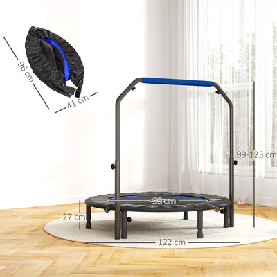 HOMCOM 48" Foldable Mini Fitness Trampoline, with Adjustable Foam Handle, Blue 