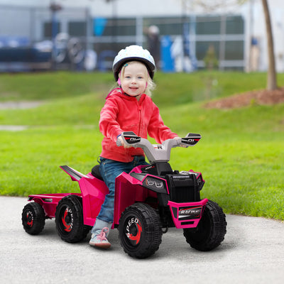 HOMCOM 6V Quad Bike with Back Trailer, Wear-Resistant Wheels, for Ages 18-36 Months, Pink 
