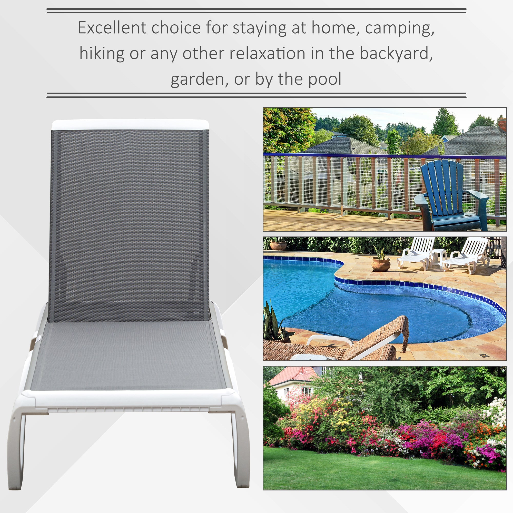 Outsunny Aluminium Frame Sun Lounger, with Adjustable Back - Grey 