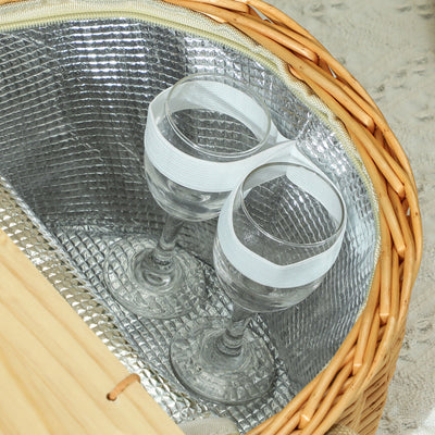 Outsunny Wicker Picnic Basket for 2 with Pine Wood Lid, Picnic Hamper with Cooler Compartment, Cutlery Service Kits, Carry Handle for Camping, Outdoor, Valentine Day, Chirtmas, Birthday, Light Brown 