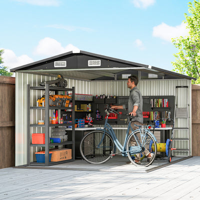Outsunny 12 x 8 ft Garden Shed, Outdoor Storage Shed with 4 Vents and Lockable Double Doors, Dark Grey 