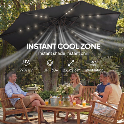 Outsunny 2.6 m Garden Parasol Umbrella with LED Solar Light, Parasol Cover, Outdoor Market Patio Umbrella, Black 