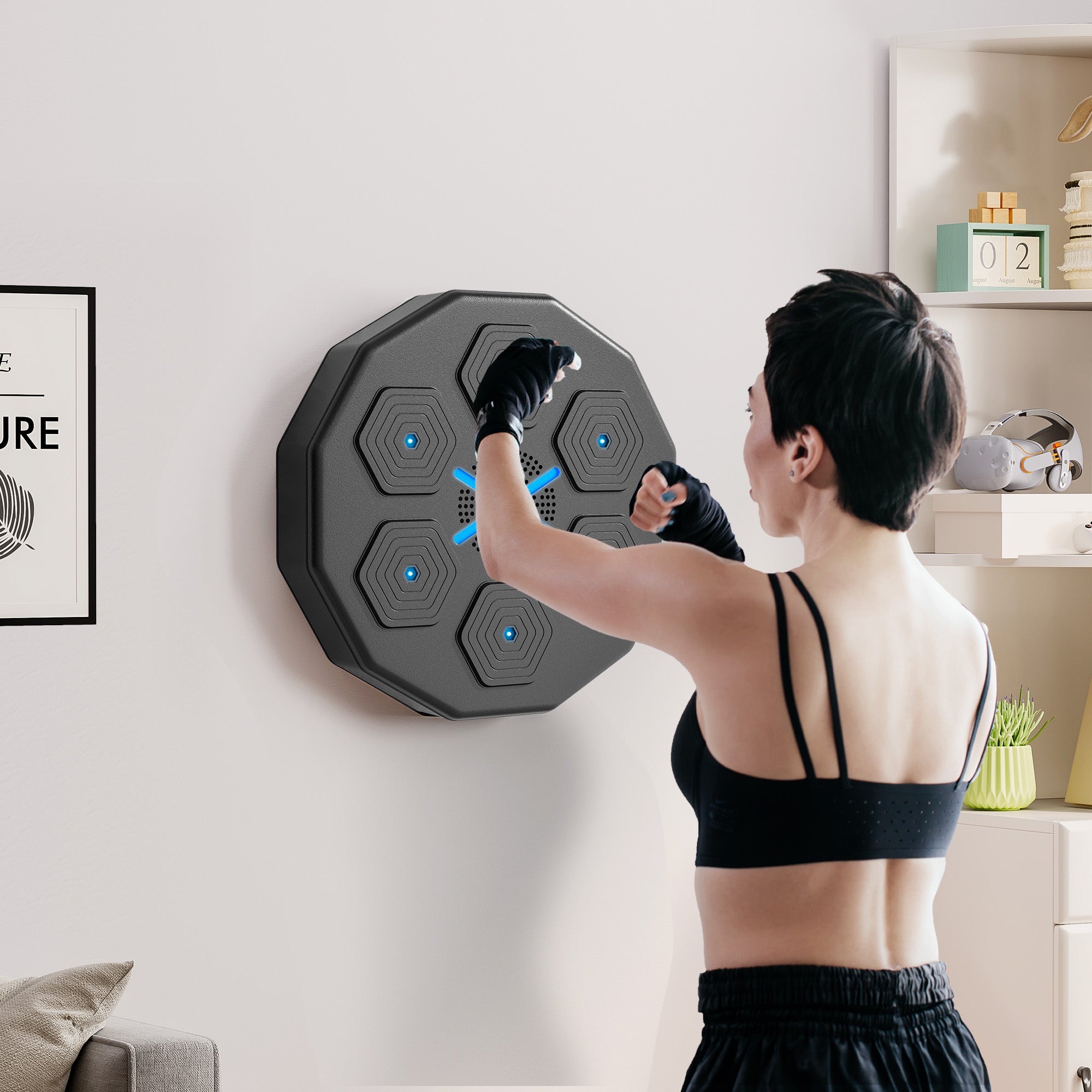 SPORTNOW Music Boxing Machine with Bluetooth Connection and LED Light Smart, Wall Mounted for Punching Beat Boxing Training 