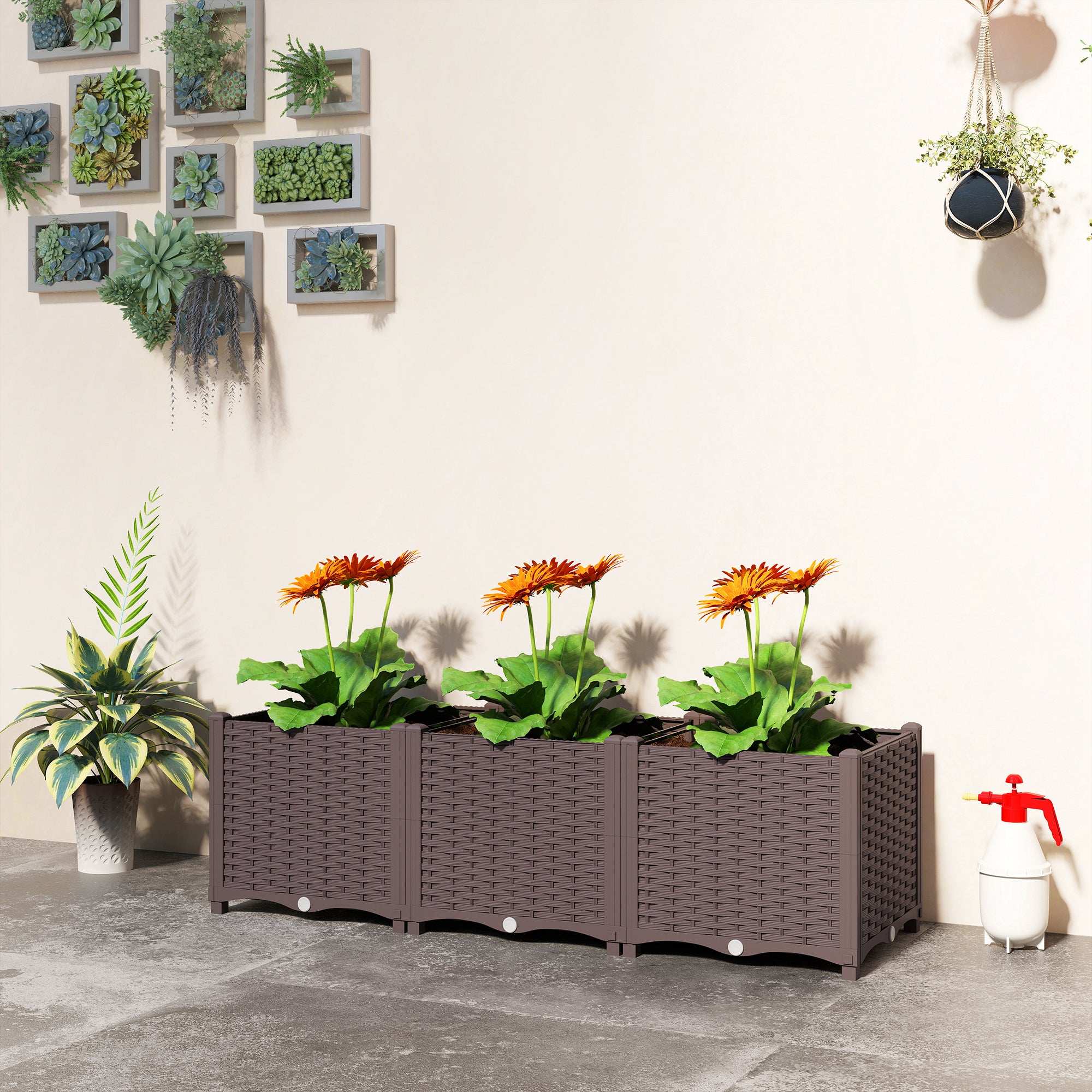 Outsunny Plastic Raised Garden Bed with Legs, Self Watering Elevated Planter Boxes with Drainage Holes and Plugs 