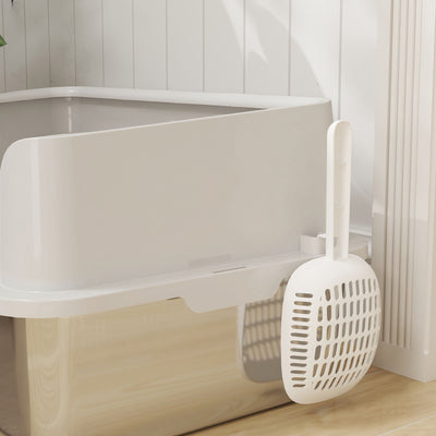 PawHut Stainless Steel Litter Box with Detachable Rim, Scoop, Easy Cleaning, Odour-Resistant, 60 x 40 x 28 cm 