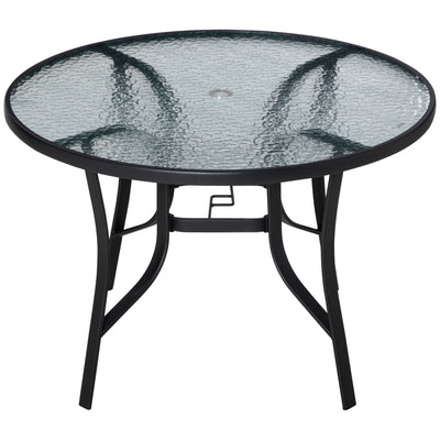 Outsunny 106cm Round Garden Dining Table with Parasol Hole Tempered Glass Top Steel Frame 