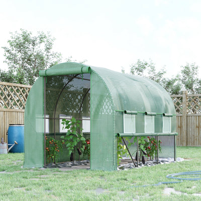 Outsunny Walk-in Polytunnel Greenhouse Green House with Roll-up Sidewalls, UV-resistant PE Cover, 3 x 2 x 2m, Green 