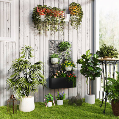 Outsunny Outdoor Metal Planter, with Back Trellis - Black 