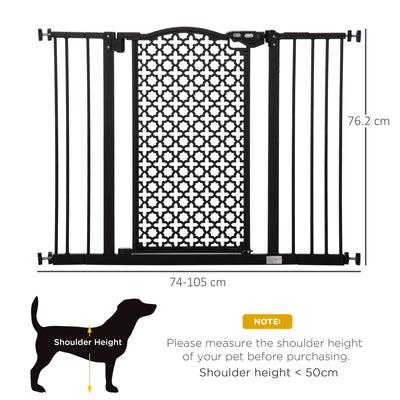 PawHut 74-105cm Pet Safety Gate Stair Barrier, with Auto Close, Double Locking - Black 