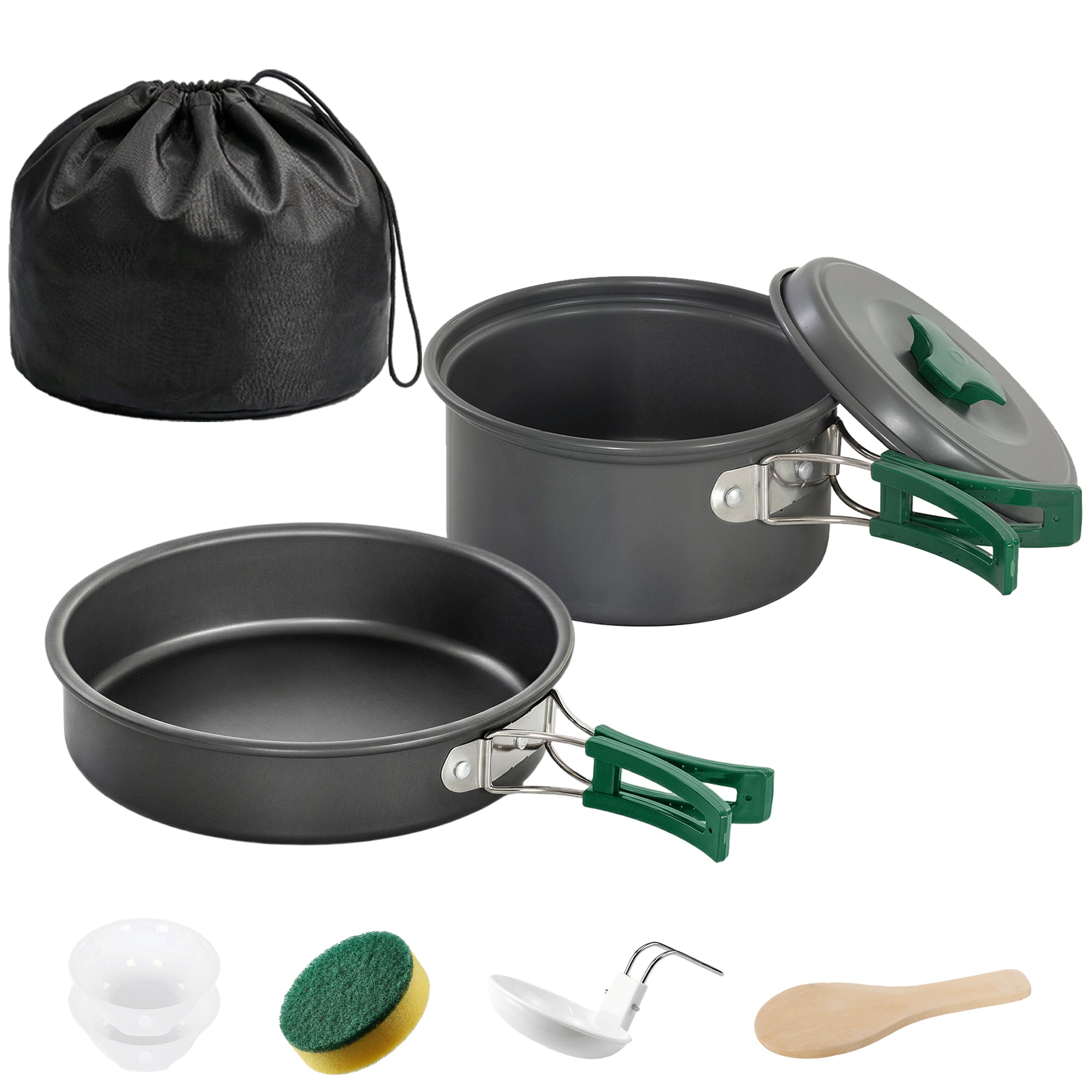 Outsunny Camping Cookware Set, 8-Piece Ultralight Camping Cooking Kit with Anti-Scald Handles, Grey 