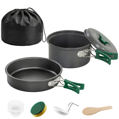 Outsunny Camping Cookware Set, 8-Piece Ultralight Camping Cooking Kit with Anti-Scald Handles, Grey 