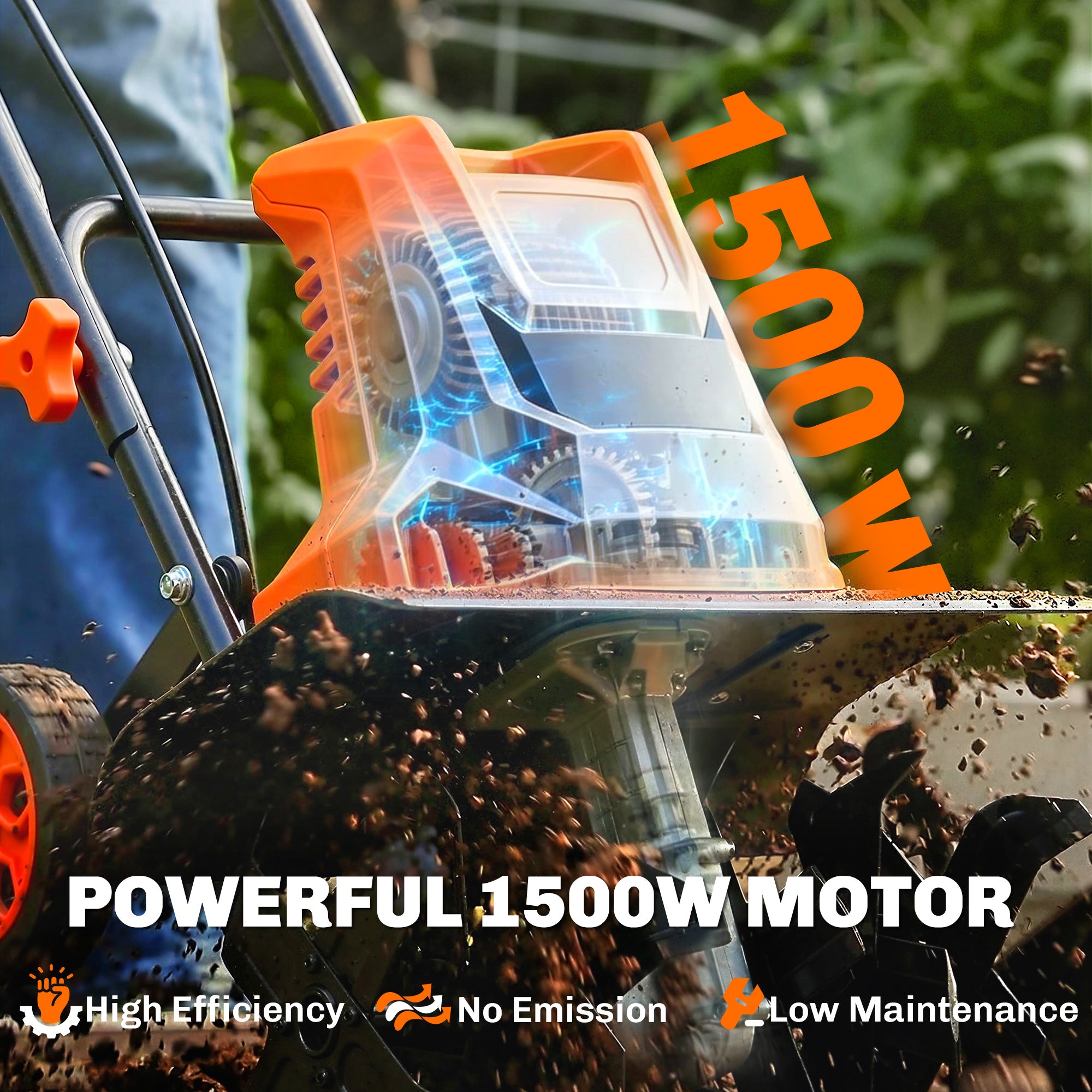 Outsunny 1500W Electric Garden Tiller w/Foldable Handle, 40cm Working Width, 20cm Tilling Depth, 6 Blades, 2 Adjustable Wheels 