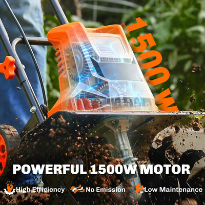 Outsunny 1500W Electric Garden Tiller w/Foldable Handle, 40cm Working Width, 20cm Tilling Depth, 6 Blades, 2 Adjustable Wheels 