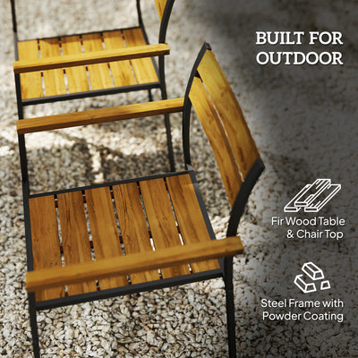 Outsunny 7 Piece Garden Dining Set, Fir Wood Garden Furniture Set with Rectangle Table and 6 Stackable Chairs, Umbrella Hole, Slatted Top and Steel Frame, for Patio Balcony Porch, Brown 