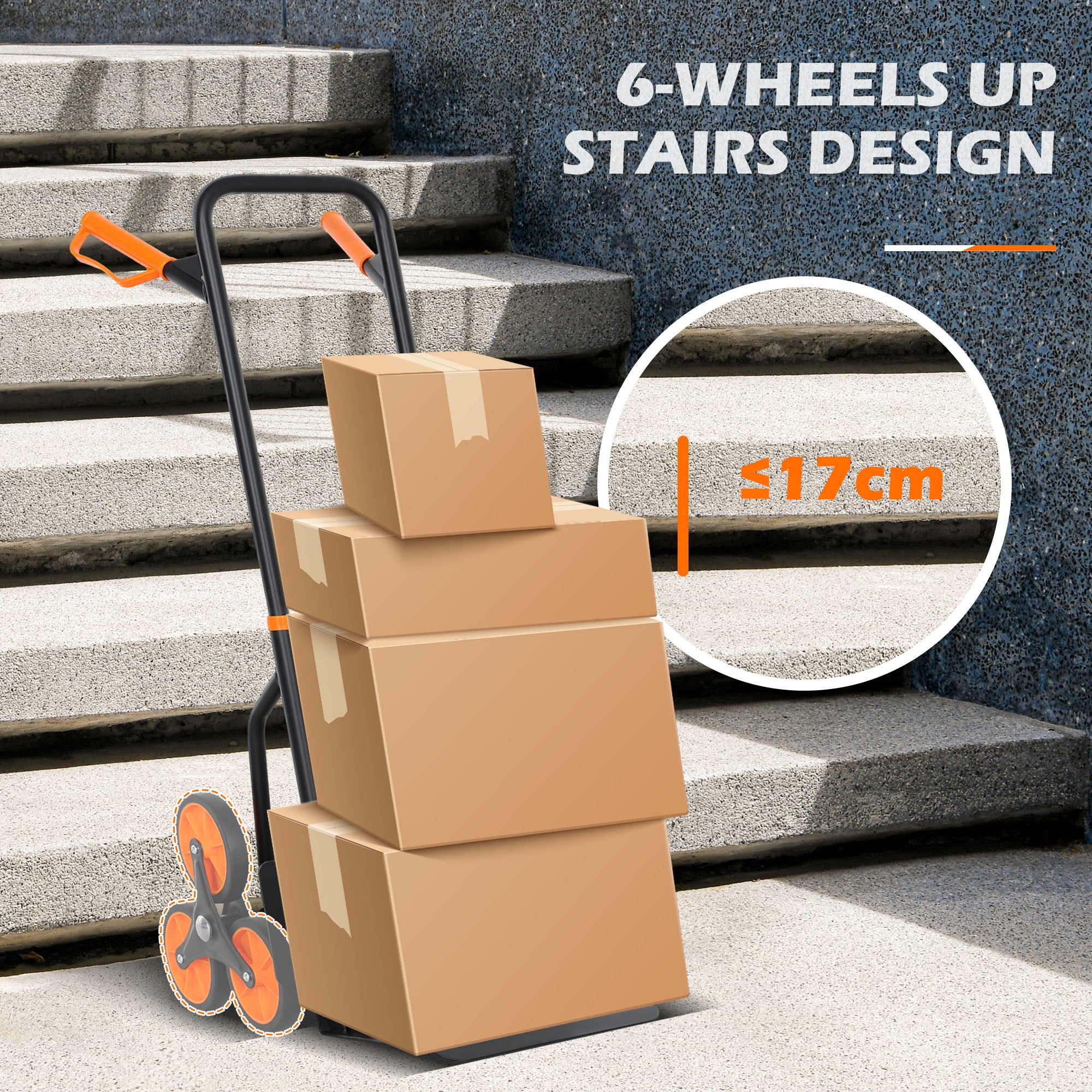 DURHAND Six-Wheel Folding  Sack Barrow Trolley - Black/Orange