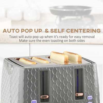 HOMCOM 1.7L 3000W Fast Boil Kettle & 4 Slice Toaster Set, Kettle and Toaster Set with 7 Browning Controls, Crumb Tray, Grey 