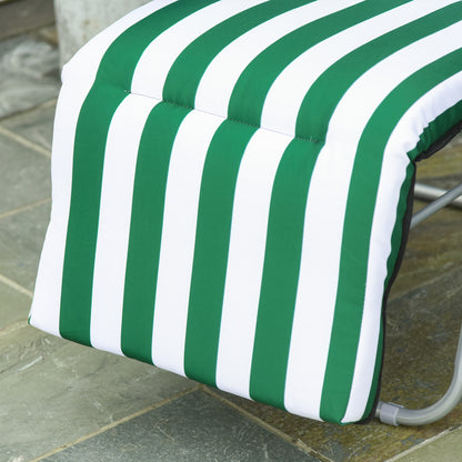 Outsunny 2 Pieces Outdoor Sun Lounger Set with Cushions, Patio Folding 5-Level   Adjustable Backrest Recliner Chairs Set of 2 with High Backrest and Armrests, Green & White 