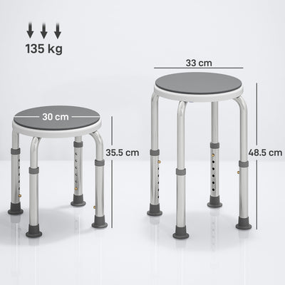 HOMCOM 360° Swivel Shower Chair, Height Adjustable Aluminium Shower Stool with Non-Slip Feet for Disabled, Elderly, Grey 