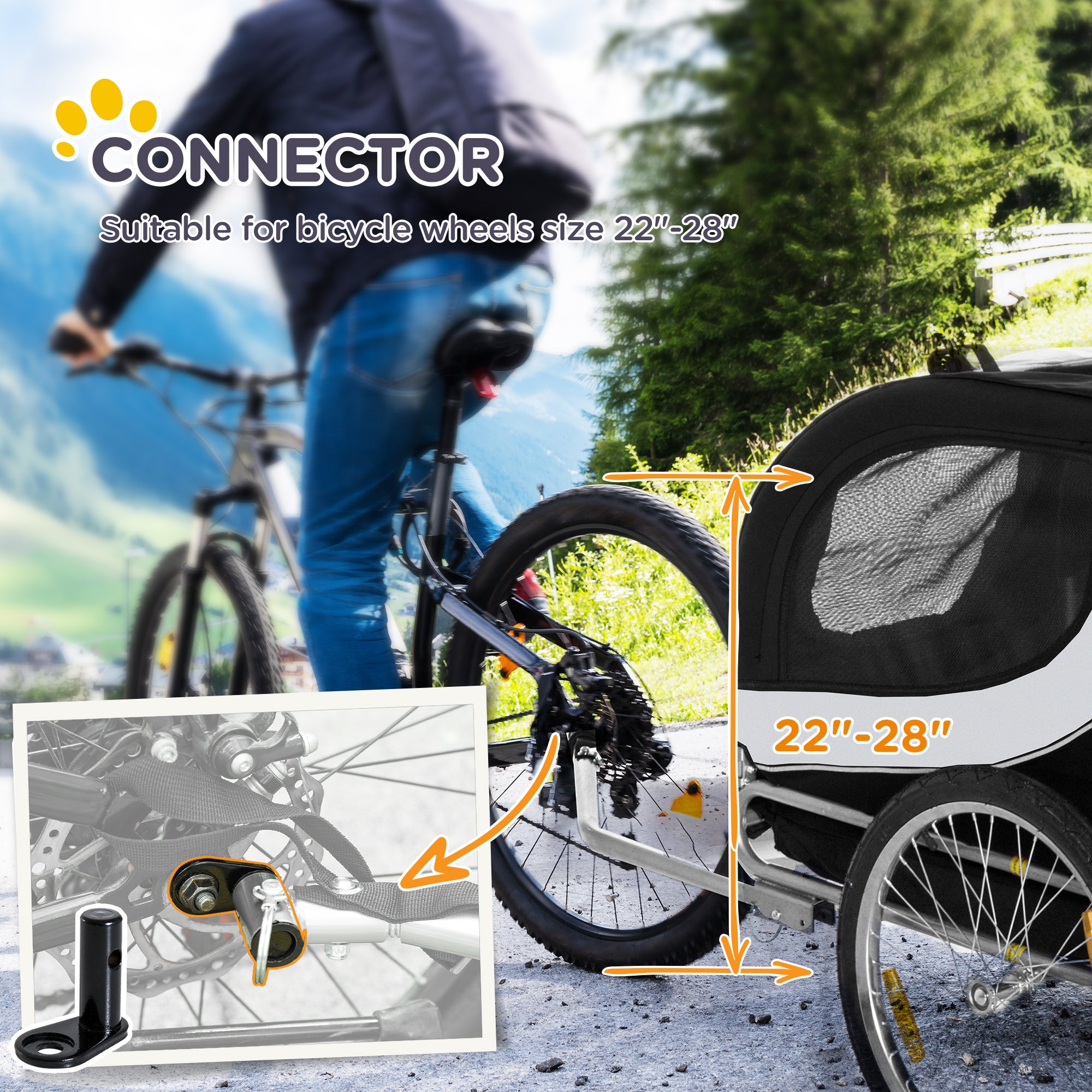 PawHut Steel Dog Bike Trailer Pet Cart Carrier for Bicycle Kit Water Resistant with Hitch Coupler Travel White and Black 