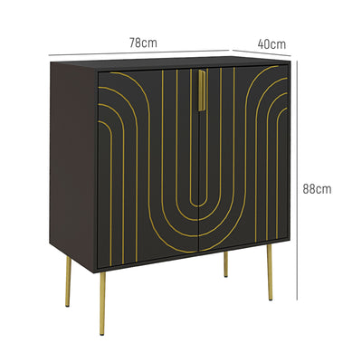 HOMCOM Art Deco Inspired Sideboard, with Adjustable Shelf - Black/Gold Tone 