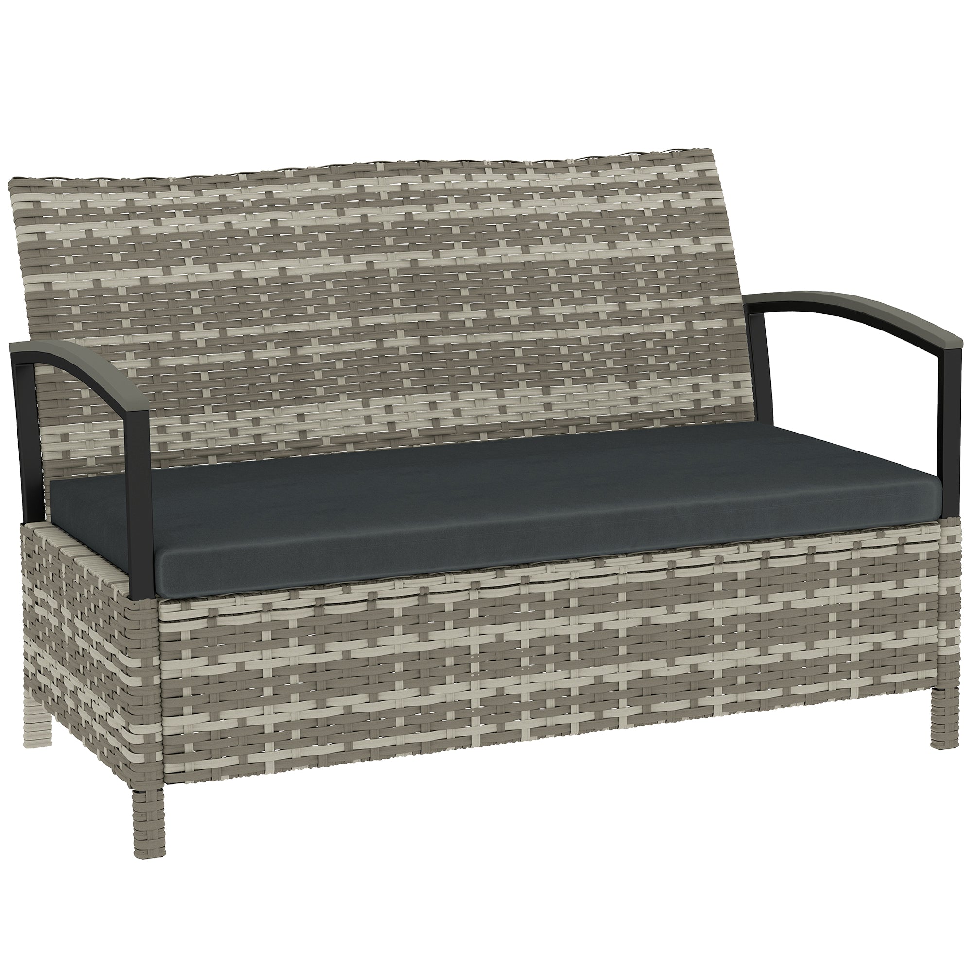 Outsunny 125L Garden Storage Bench, 2 Seater PE Rattan Outdoor Bench Storage Box with Padded Cushion, Dark Grey 