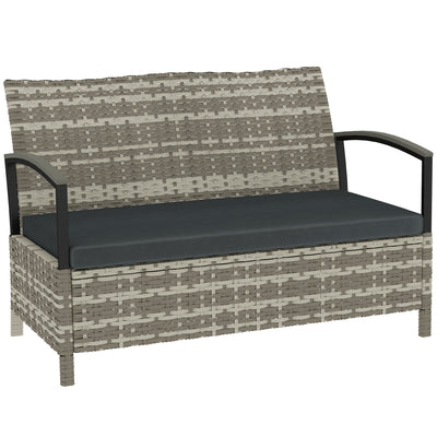 Outsunny 125L Garden Storage Bench, 2 Seater PE Rattan Outdoor Bench Storage Box with Padded Cushion, Dark Grey 