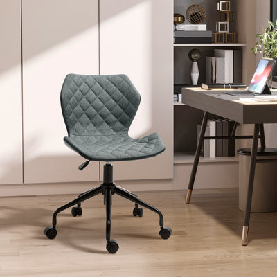 HOMCOM Office Computer Desk Chair, Swivel Task Chair no Arms, Fabric Study Chair with Adjustable Height and Rolling Wheels for Home Work, Grey 