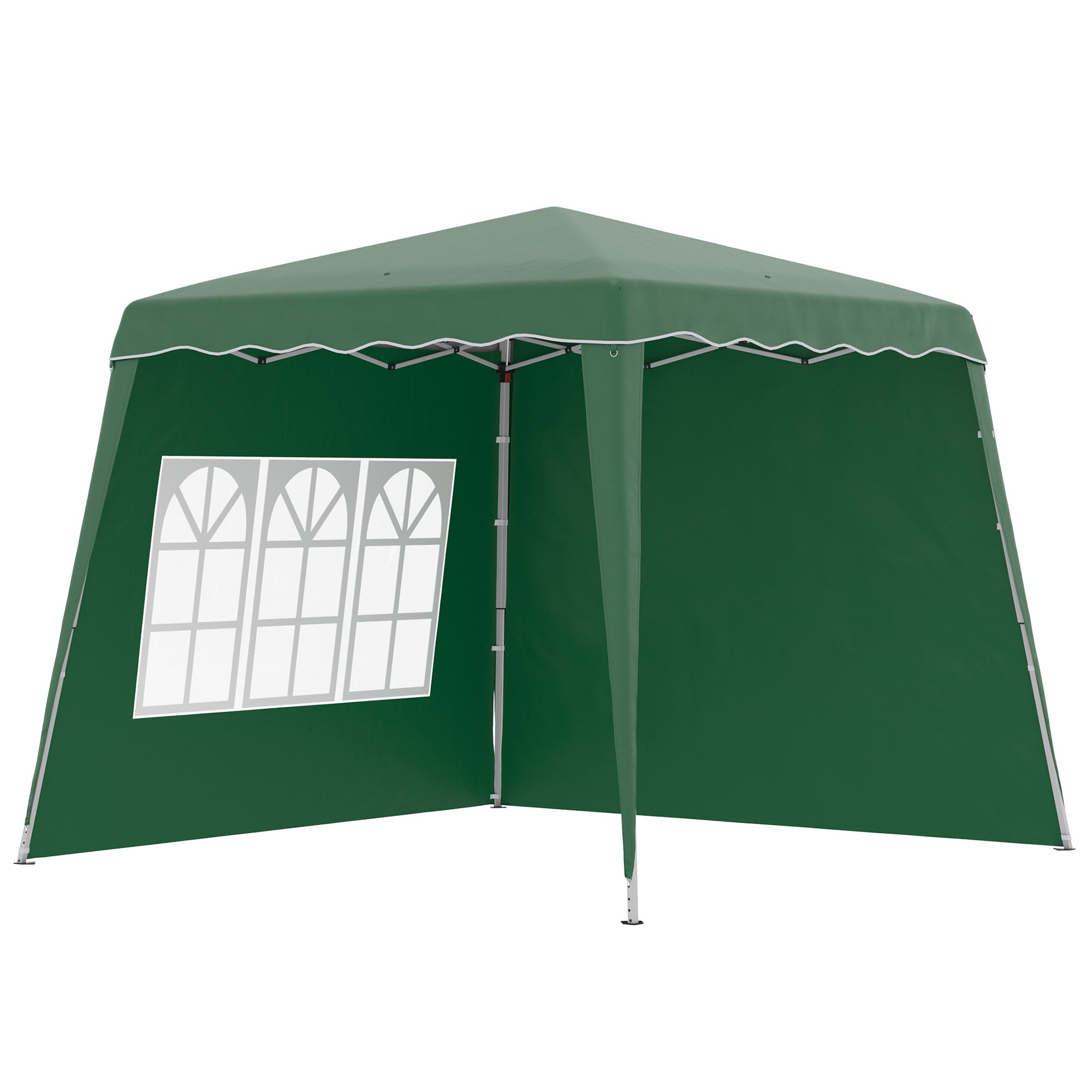 Outsunny 2.9 x 2.9m Pop Up Gazebo Canopy Tent with 2 Sidewalls and Carry Bag, Height Adjustable, UV50+ Party Tent Event Shelter for Garden, Patio, Green