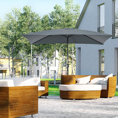 Outsunny 3x2m Patio Parasol Garden Umbrellas Canopy with Aluminum Tilt Crank Rectangular Sun Shade Steel, Dark Grey 