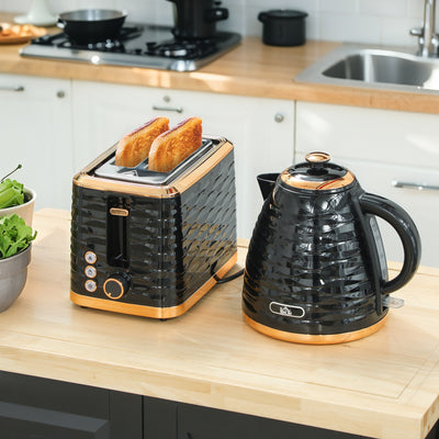 HOMCOM 3000W 1.7L Rapid Boil Kettle & 2 Slice Toaster, Kettle and Toaster Set with 7 Browning Controls and Crumb Tray, Black 