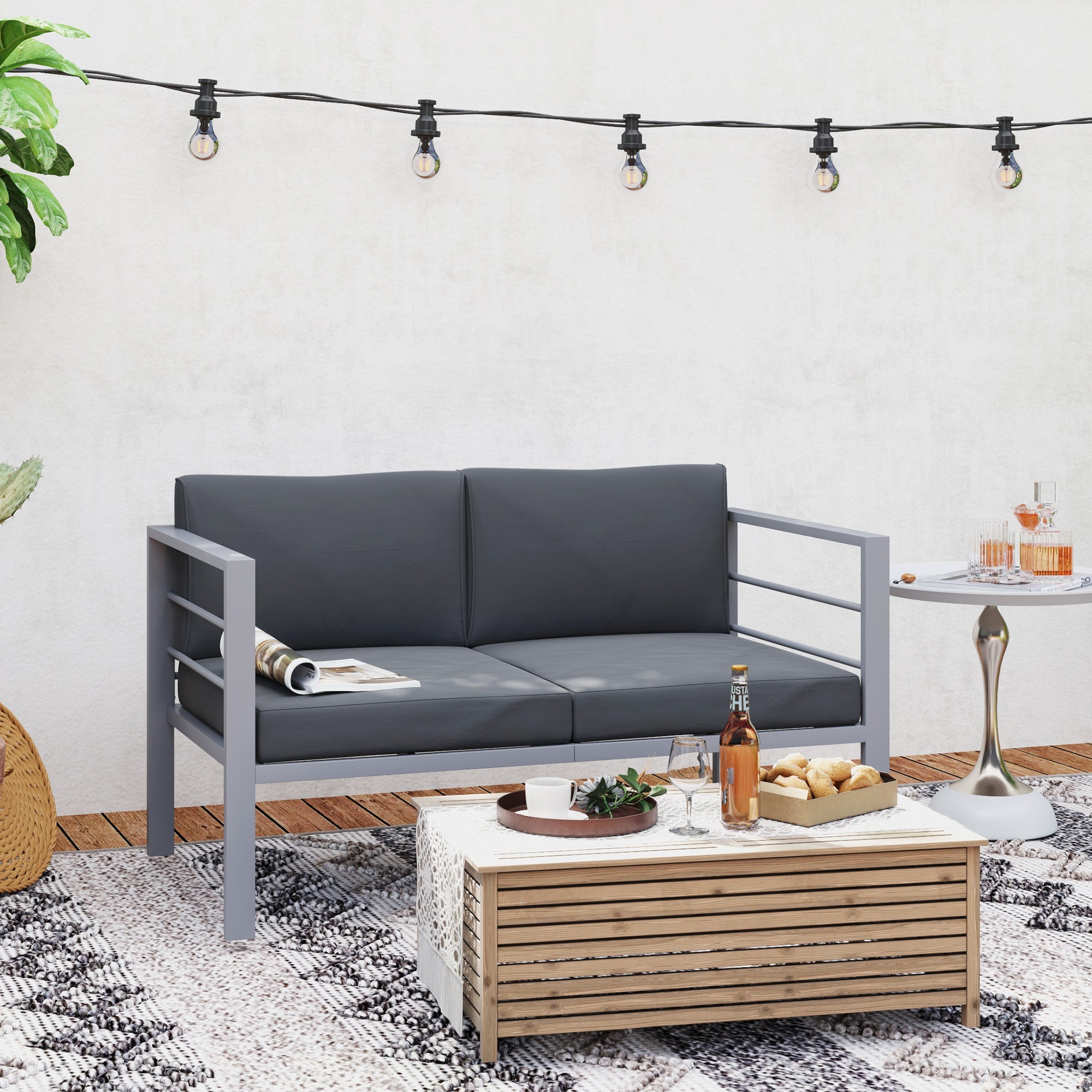 Outsunny Two-Seater Aluminium Garden Sofa - Grey 