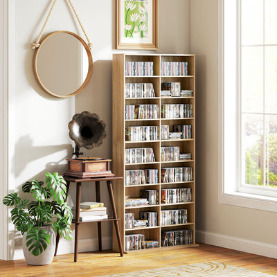 HOMCOM 640 CD Storage Tower - Nature Wood Finish 