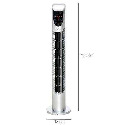 HOMCOM 31" Oscillating Tower Fan with Remote Control, 7.5H Timer, 3 Speed 3 Modes, Electric Floor Standing Cooling Fan for Home Bedroom Office, Silver 