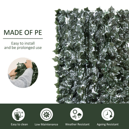 Outsunny 2-Piece Artificial Leaf Hedge Screen Privacy Fence Panel for Garden Outdoor Indoor Decor, Dark Green, 3M x 1.5M 