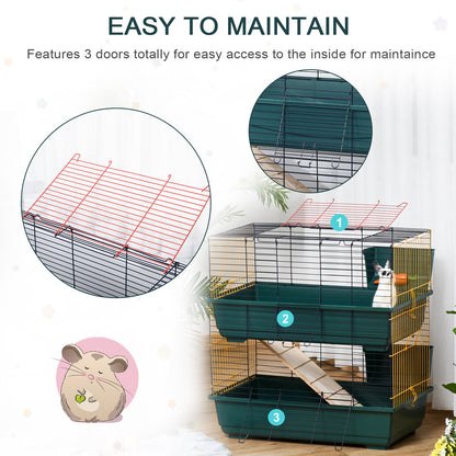 PawHut Indoor Rabbit Guinea Pig Cage Small Animal Cage Two Storey 80 x 44 x 82 cm 