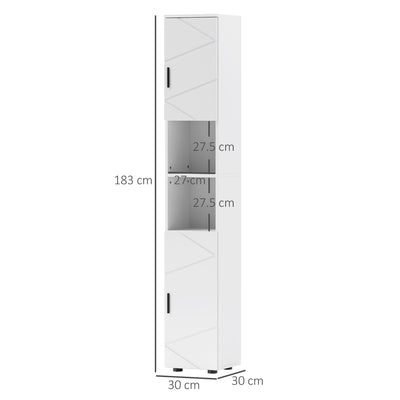 kleankin Line Embossed Tall Bathroom Storage Cabinet - White 