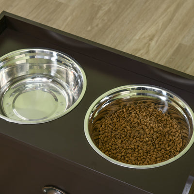 PawHut Stainless Steel Raised Dog Bowls, with 21L Storage Drawer for Large Dogs - Brown 